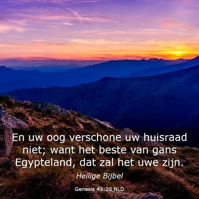 Picture 03 - Genesis 45:20 NLD - En uw oog verschone uw huisraad niet; want het - Bible Verse Picture