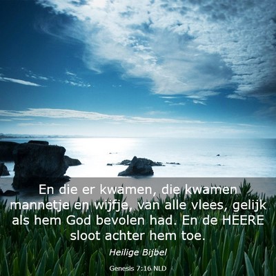 Picture 03 - Genesis 7:16 NLD - En die er kwamen, die kwamen mannetje en wijfje, - Bible Verse Picture