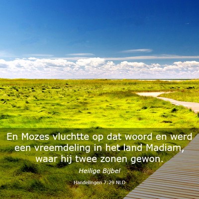 Picture 03 - Handelingen 7:29 NLD - En Mozes vluchtte op dat woord en werd een - Bible Verse Picture