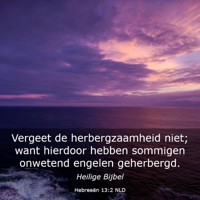 Picture 03 - Hebreeën 13:2 NLD - Vergeet de herbergzaamheid niet; want hierdoor - Bible Verse Picture