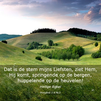 Picture 03 - Hooglied 2:8 NLD - Dat is de stem mijns Liefsten, ziet Hem, Hij - Bible Verse Picture