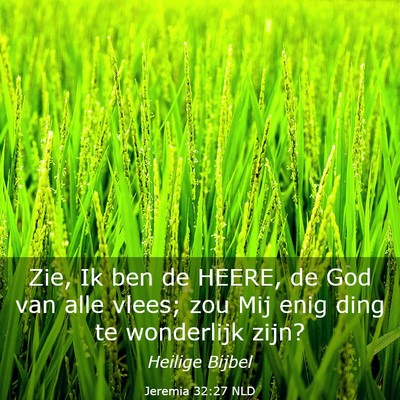 Picture 03 - Jeremia 32:27 NLD - Zie, Ik ben de HEERE, de God van alle vlees; zou - Bible Verse Picture