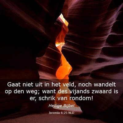 Picture 03 - Jeremia 6:25 NLD - Gaat niet uit in het veld, noch wandelt op den - Bible Verse Picture