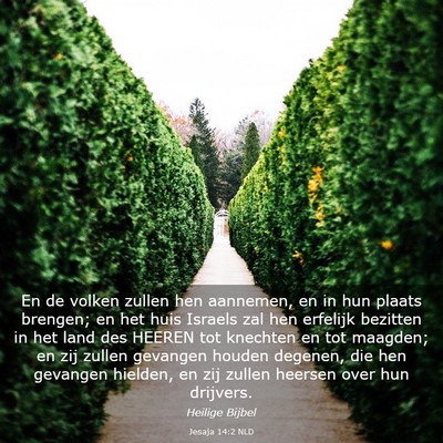 Picture 03 - Jesaja 14:2 NLD - En de volken zullen hen aannemen, en in hun - Bible Verse Picture