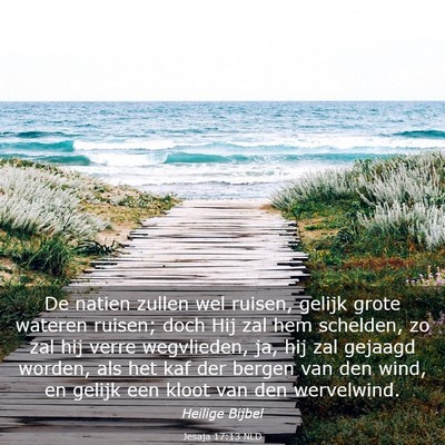 Picture 03 - Jesaja 17:13 NLD - De natien zullen wel ruisen, gelijk grote wateren - Bible Verse Picture