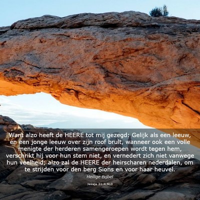 Picture 03 - Jesaja 31:4 NLD - Want alzo heeft de HEERE tot mij gezegd: Gelijk - Bible Verse Picture