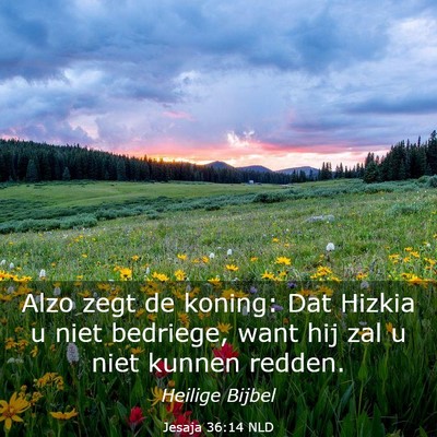 Picture 03 - Jesaja 36:14 NLD - Alzo zegt de koning: Dat Hizkia u niet bedriege, - Bible Verse Picture
