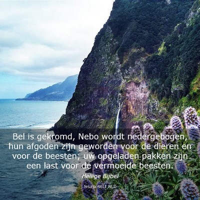 Picture 03 - Jesaja 46:1 NLD - Bel is gekromd, Nebo wordt nedergebogen, hun - Bible Verse Picture