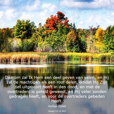 Picture 03 - Jesaja 53:12 NLD - Daarom zal Ik Hem een deel geven van velen, en - Bible Verse Picture