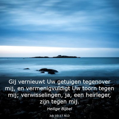 Picture 03 - Job 10:17 NLD - Gij vernieuwt Uw getuigen tegenover mij, en - Bible Verse Picture