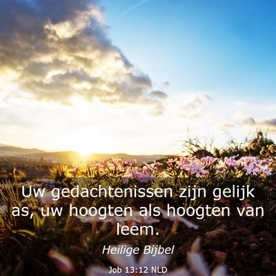 Picture 03 - Job 13:12 NLD - Uw gedachtenissen zijn gelijk as, uw hoogten als - Bible Verse Picture