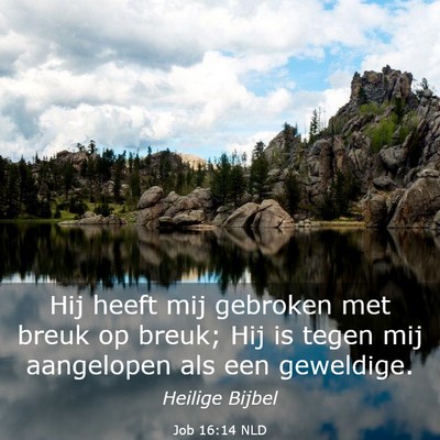 Picture 03 - Job 16:14 NLD - Hij heeft mij gebroken met breuk op breuk; Hij is - Bible Verse Picture