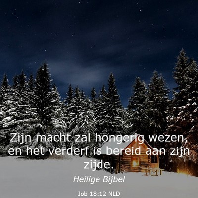 Picture 03 - Job 18:12 NLD - Zijn macht zal hongerig wezen, en het verderf is - Bible Verse Picture