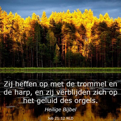 Picture 03 - Job 21:12 NLD - Zij heffen op met de trommel en de harp, en zij - Bible Verse Picture