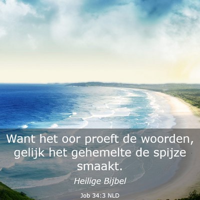 Picture 03 - Job 34:3 NLD - Want het oor proeft de woorden, gelijk het - Bible Verse Picture