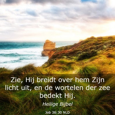 Picture 03 - Job 36:30 NLD - Zie, Hij breidt over hem Zijn licht uit, en de - Bible Verse Picture