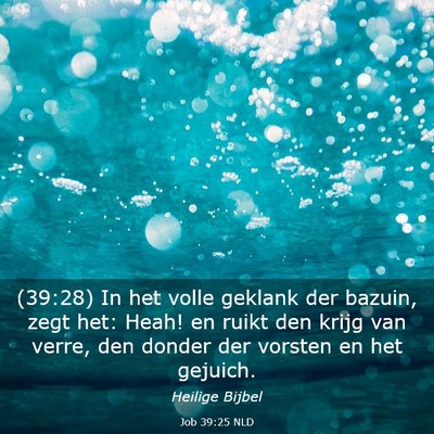Picture 03 - Job 39:25 NLD - (39:28) In het volle geklank der bazuin, zegt - Bible Verse Picture