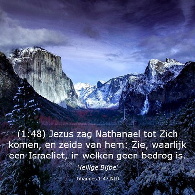 Picture 03 - Johannes 1:47 NLD - (1:48) Jezus zag Nathanael tot Zich komen, en - Bible Verse Picture