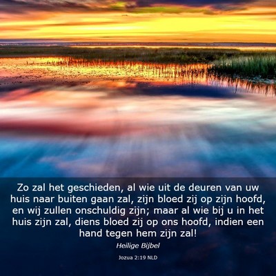 Picture 03 - Jozua 2:19 NLD - Zo zal het geschieden, al wie uit de deuren van - Bible Verse Picture