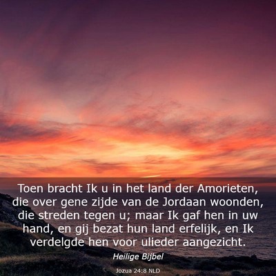 Picture 03 - Jozua 24:8 NLD - Toen bracht Ik u in het land der Amorieten, die - Bible Verse Picture