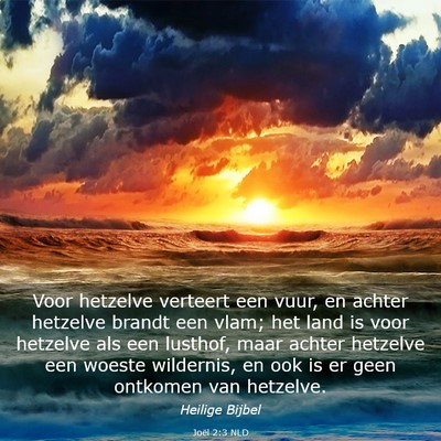 Picture 03 - Joël 2:3 NLD - Voor hetzelve verteert een vuur, en achter - Bible Verse Picture