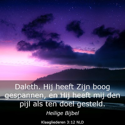 Picture 03 - Klaagliederen 3:12 NLD - Daleth. Hij heeft Zijn boog gespannen, en Hij - Bible Verse Picture