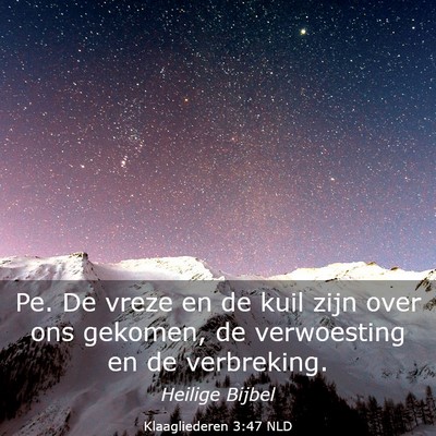 Picture 03 - Klaagliederen 3:47 NLD - Pe. De vreze en de kuil zijn over ons gekomen, de - Bible Verse Picture