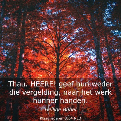 Picture 03 - Klaagliederen 3:64 NLD - Thau. HEERE! geef hun weder die vergelding, naar - Bible Verse Picture
