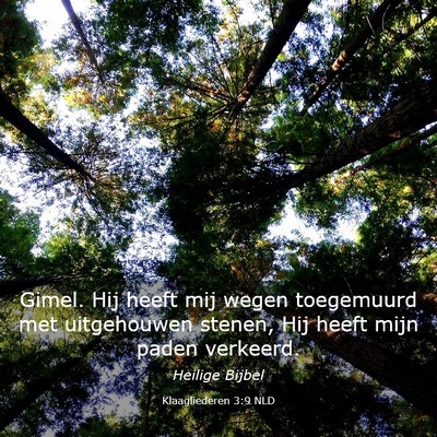 Picture 03 - Klaagliederen 3:9 NLD - Gimel. Hij heeft mij wegen toegemuurd met - Bible Verse Picture