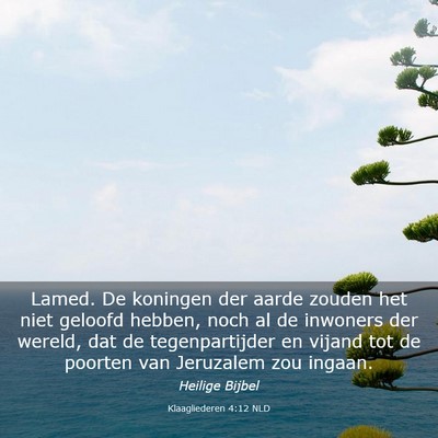 Picture 03 - Klaagliederen 4:12 NLD - Lamed. De koningen der aarde zouden het niet - Bible Verse Picture