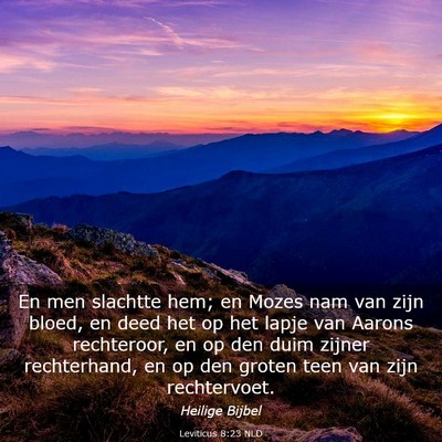 Picture 03 - Leviticus 8:23 NLD - En men slachtte hem; en Mozes nam van zijn bloed, - Bible Verse Picture
