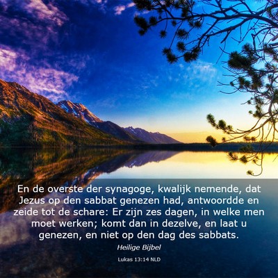 Picture 03 - Lukas 13:14 NLD - En de overste der synagoge, kwalijk nemende, dat - Bible Verse Picture