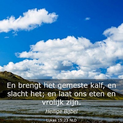 Picture 03 - Lukas 15:23 NLD - En brengt het gemeste kalf, en slacht het; en - Bible Verse Picture