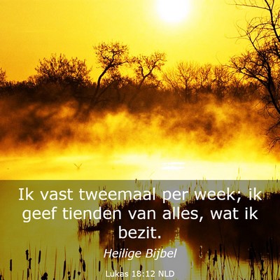 Picture 03 - Lukas 18:12 NLD - Ik vast tweemaal per week; ik geef tienden van - Bible Verse Picture