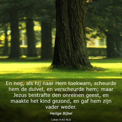Picture 03 - Lukas 9:42 NLD - En nog, als hij naar Hem toekwam, scheurde hem de - Bible Verse Picture