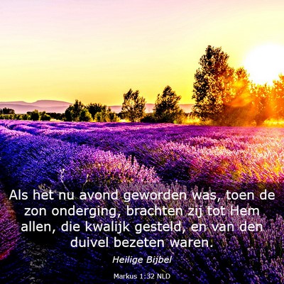 Picture 03 - Markus 1:32 NLD - Als het nu avond geworden was, toen de zon - Bible Verse Picture