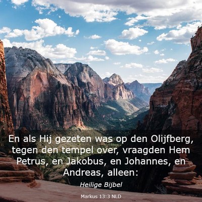 Picture 03 - Markus 13:3 NLD - En als Hij gezeten was op den Olijfberg, tegen - Bible Verse Picture
