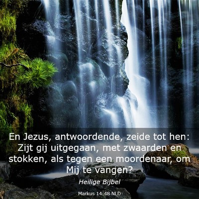 Picture 03 - Markus 14:48 NLD - En Jezus, antwoordende, zeide tot hen: Zijt gij - Bible Verse Picture