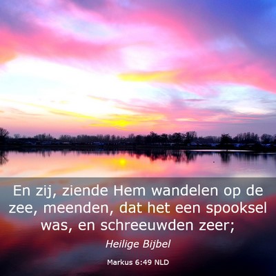Picture 03 - Markus 6:49 NLD - En zij, ziende Hem wandelen op de zee, meenden, - Bible Verse Picture