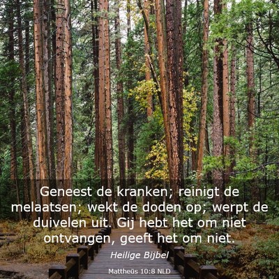Picture 03 - Mattheüs 10:8 NLD - Geneest de kranken; reinigt de melaatsen; wekt de - Bible Verse Picture