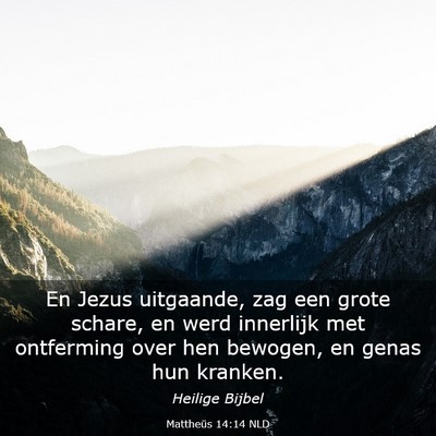 Picture 03 - Mattheüs 14:14 NLD - En Jezus uitgaande, zag een grote schare, en werd - Bible Verse Picture