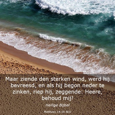 Picture 03 - Mattheüs 14:30 NLD - Maar ziende den sterken wind, werd hij bevreesd, - Bible Verse Picture