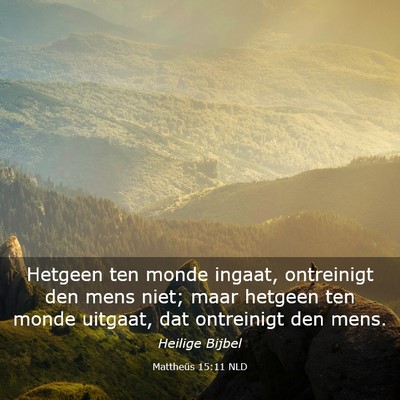 Picture 03 - Mattheüs 15:11 NLD - Hetgeen ten monde ingaat, ontreinigt den mens - Bible Verse Picture