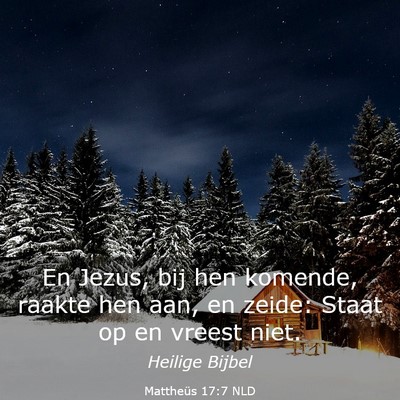 Picture 03 - Mattheüs 17:7 NLD - En Jezus, bij hen komende, raakte hen aan, en - Bible Verse Picture