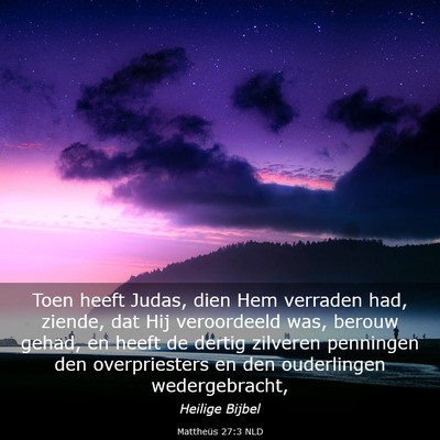 Picture 03 - Mattheüs 27:3 NLD - Toen heeft Judas, dien Hem verraden had, ziende, - Bible Verse Picture