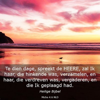 Picture 03 - Micha 4:6 NLD - Te dien dage, spreekt de HEERE, zal Ik haar, die - Bible Verse Picture