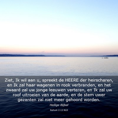 Picture 03 - Nahum 2:13 NLD - Ziet, Ik wil aan u, spreekt de HEERE der - Bible Verse Picture