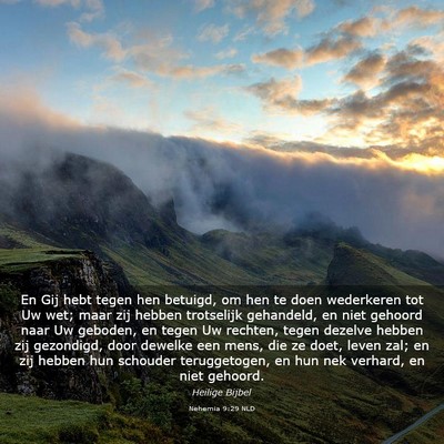 Picture 03 - Nehemia 9:29 NLD - En Gij hebt tegen hen betuigd, om hen te doen - Bible Verse Picture