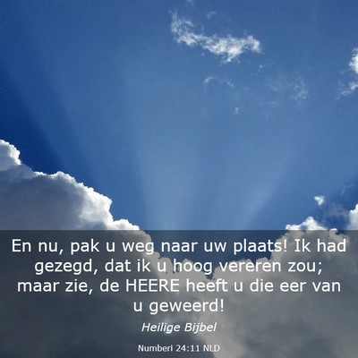 Picture 03 - Numberi 24:11 NLD - En nu, pak u weg naar uw plaats! Ik had gezegd, - Bible Verse Picture