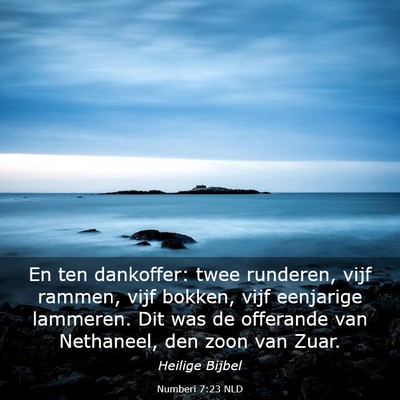 Picture 03 - Numberi 7:23 NLD - En ten dankoffer: twee runderen, vijf rammen, - Bible Verse Picture